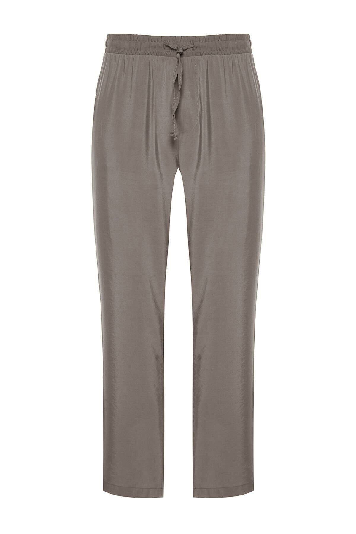 Trendyol Collection-Khaki Regular Fit Elastic Waist Tied Modal Mixed Soft Button Trousers Tmnss24Pl00000 5