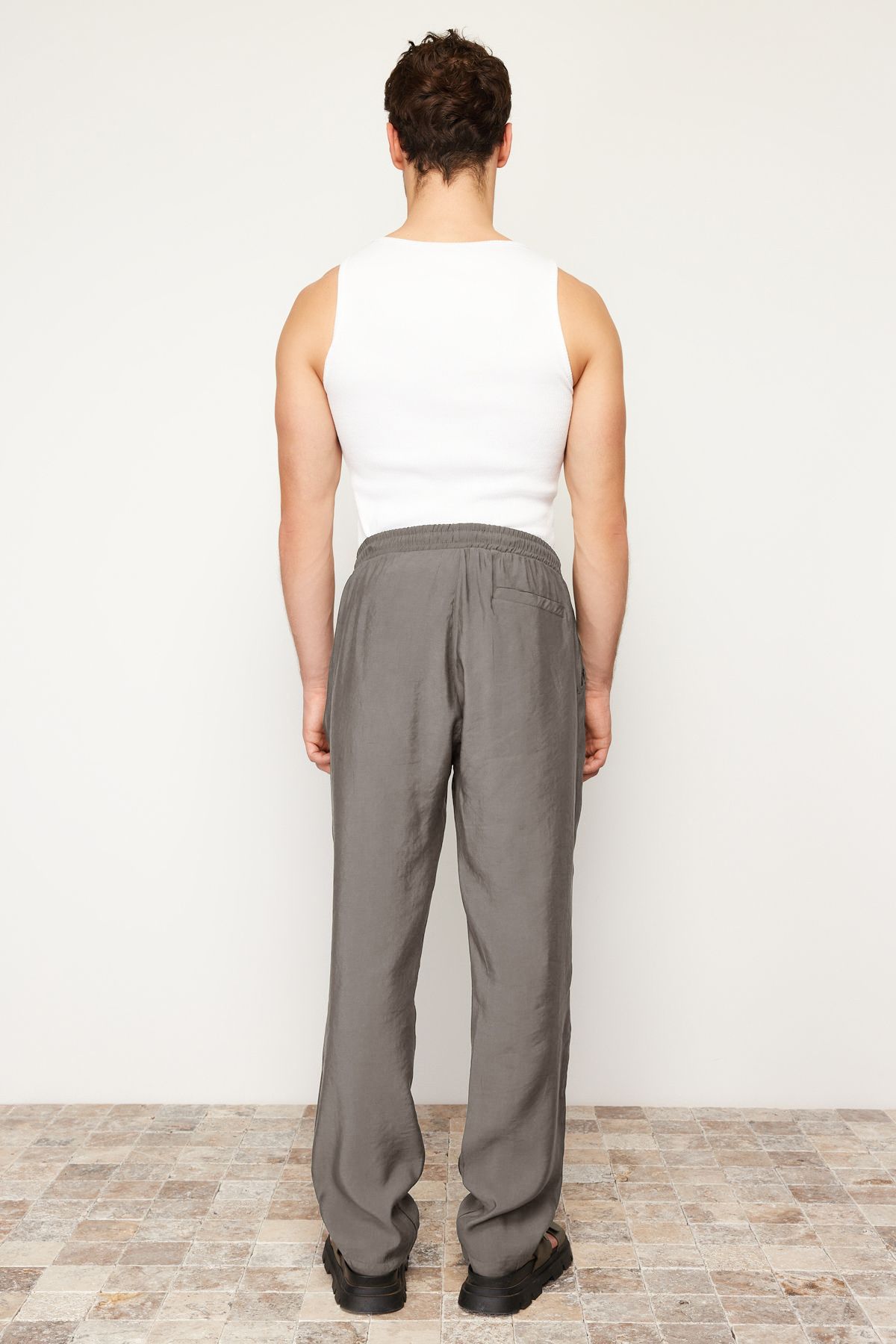 Trendyol Collection-Khaki Regular Fit Elastic Waist Tied Modal Mixed Soft Button Trousers Tmnss24Pl00000 4