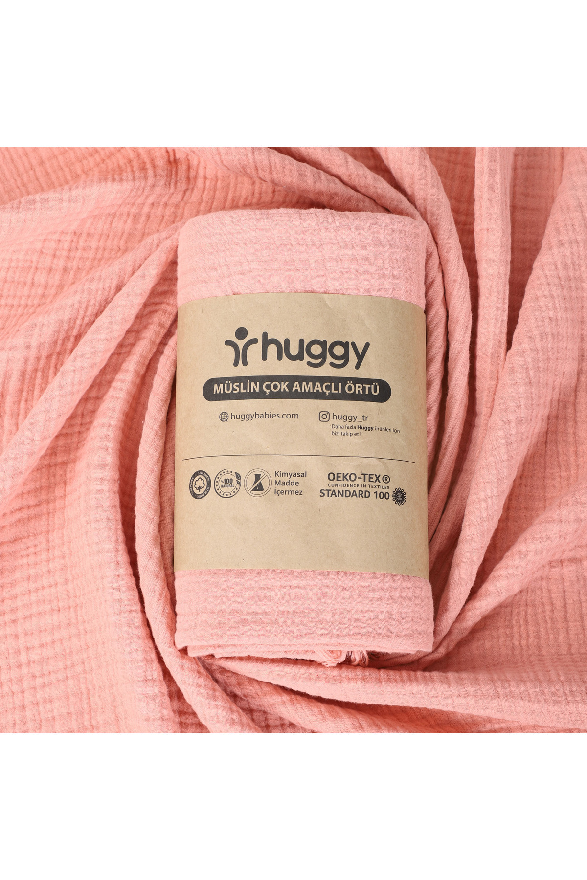 Huggy Mercan 4 Katlı Müslin Bebek Battaniyesi – 100x130 %100 Pamuk, Kız Bebek Uyumlu fotoğrafı 4 (önizleme)