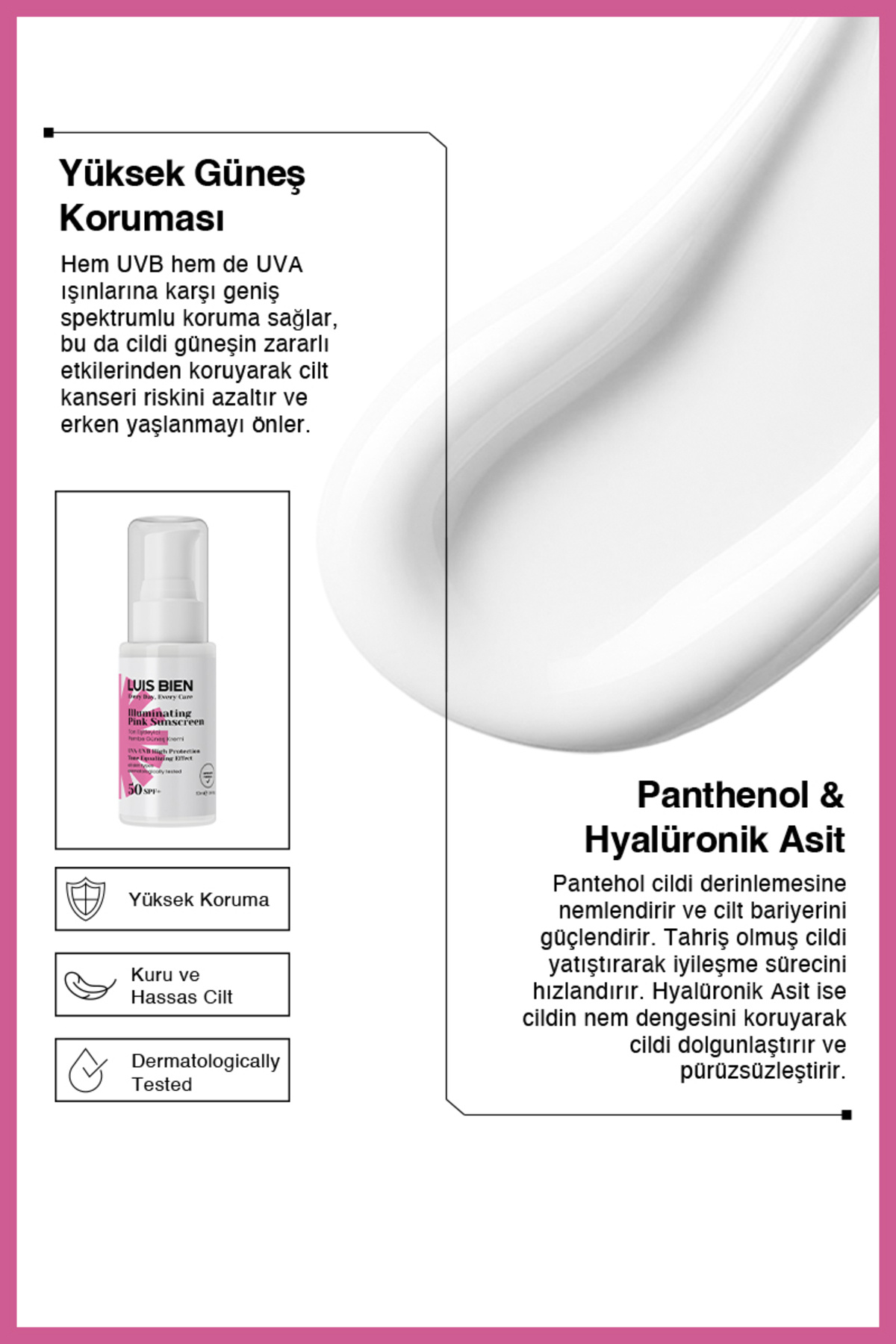 Pembe Güneş Kremi SPF 50+ 50 ml | Renkli Ton Eşitleyici, Leke Karşıtı & Nemlendirici Yüz Güneş Kremi — LUU160 — تصویر 4 از 5