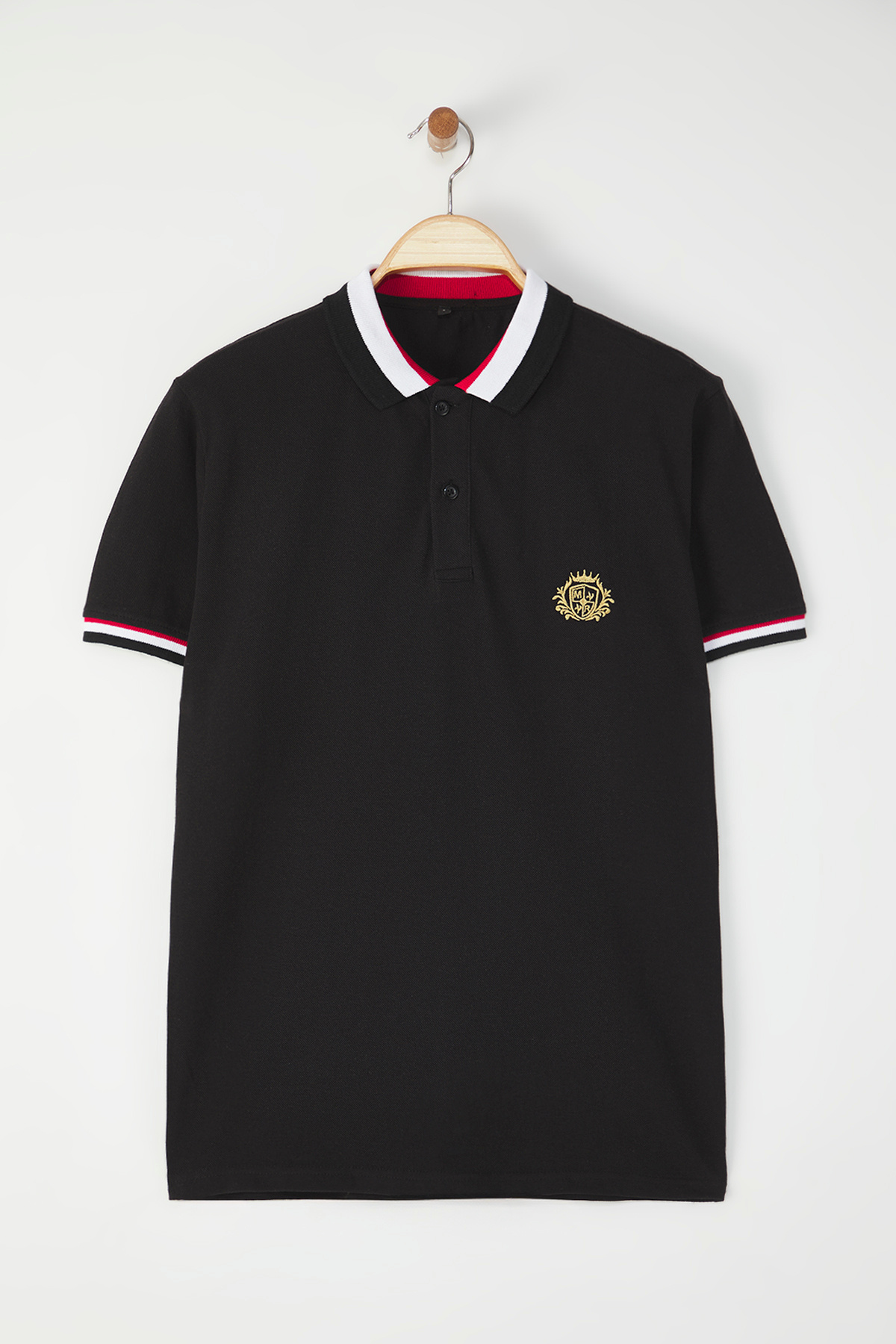 Trendyol Collection-Černé Slim/Fit vyšívané tričko Polo Neck TEDSS25PO00000 2
