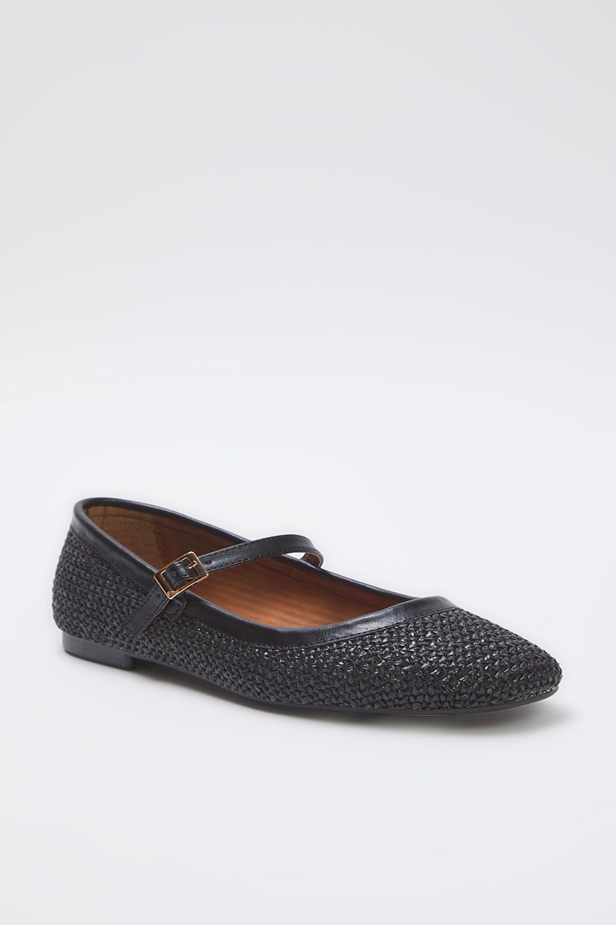 TRENDYOL SHOES-Schwarze gestrickte, gemusterte Stroh-Mary-Jane-Ballerinas mit quadratischer Zehenpartie für Damen TAKSS25BE00045 3