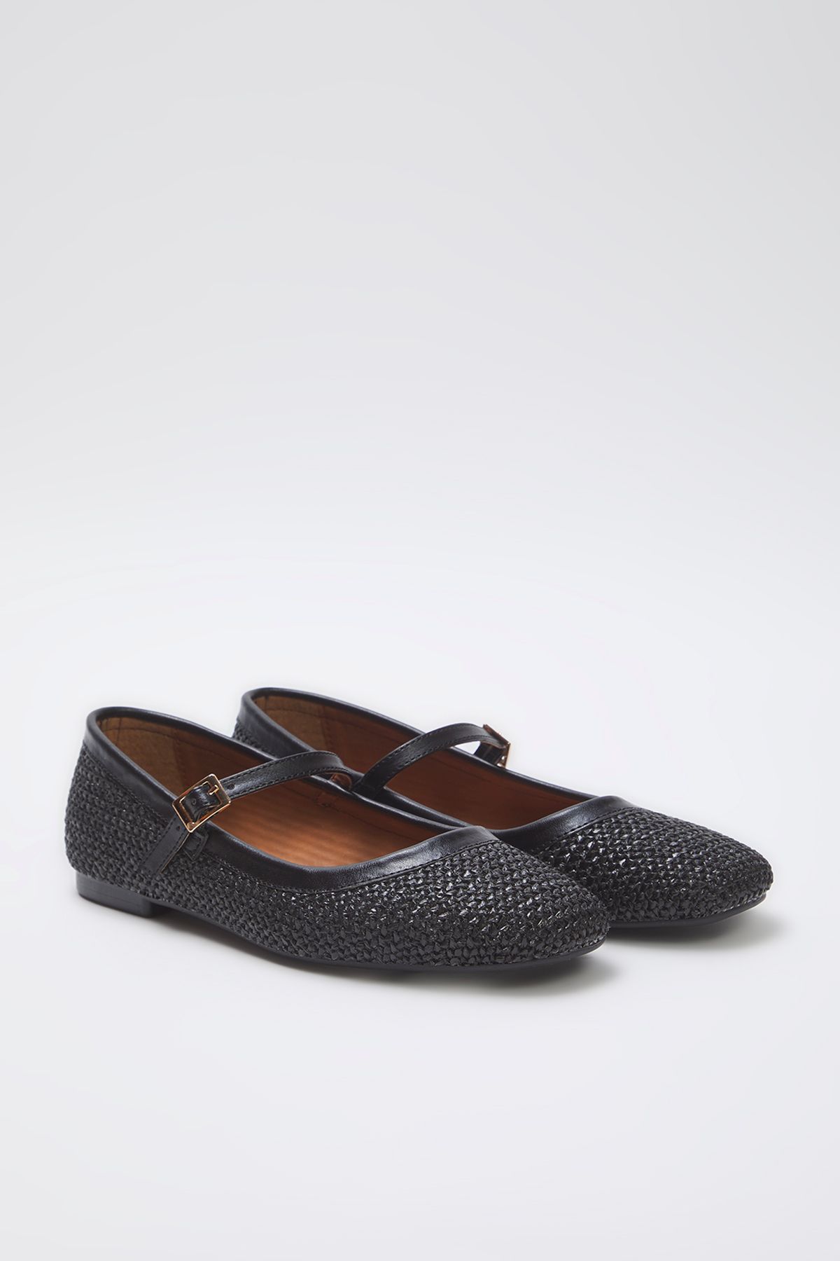 TRENDYOL SHOES-Schwarze gestrickte, gemusterte Stroh-Mary-Jane-Ballerinas mit quadratischer Zehenpartie für Damen TAKSS25BE00045 2