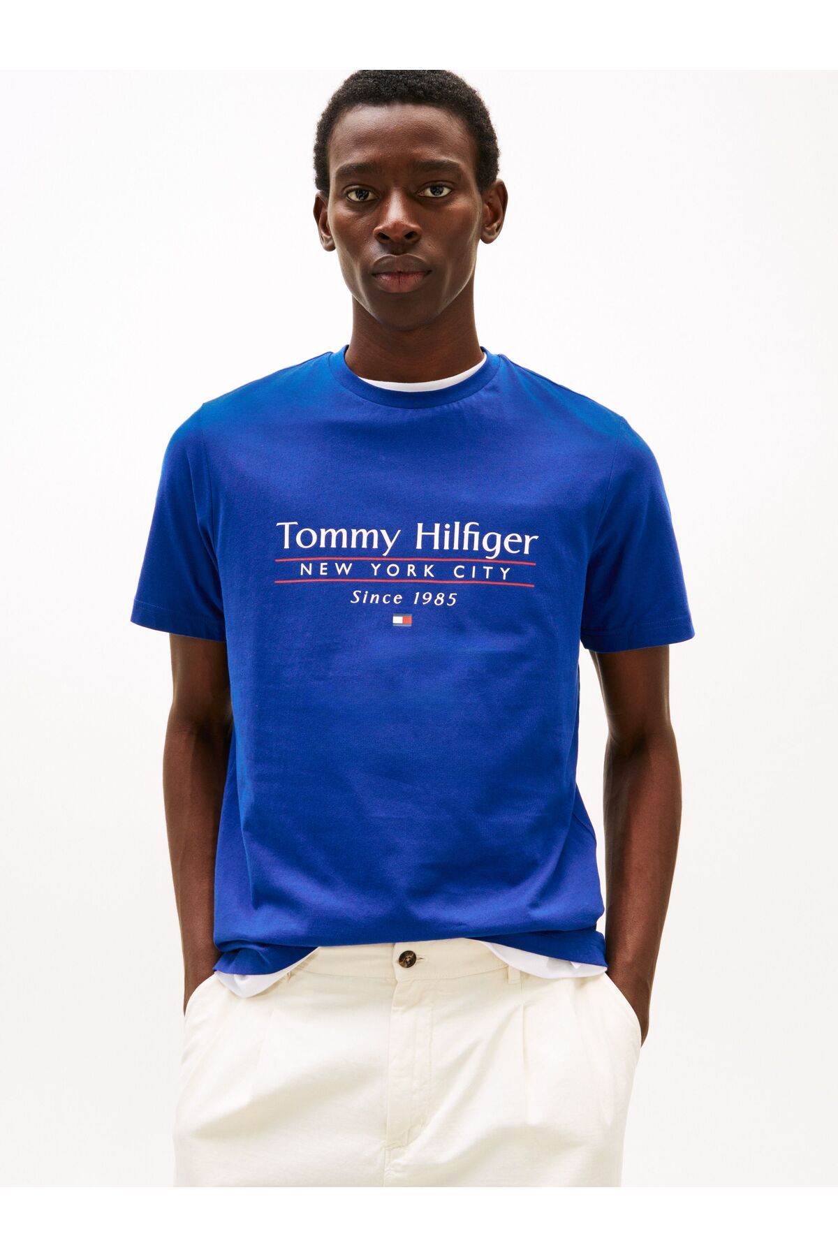 تی شرت مردانه با یقه گرد آستین کوتاه آبی پنبه ای مدل MW0MW38621-D03 Tommy Hilfiger