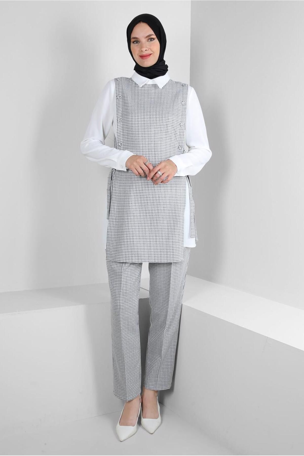 کت و شلوار 43637 با طرح Gingham Alvina