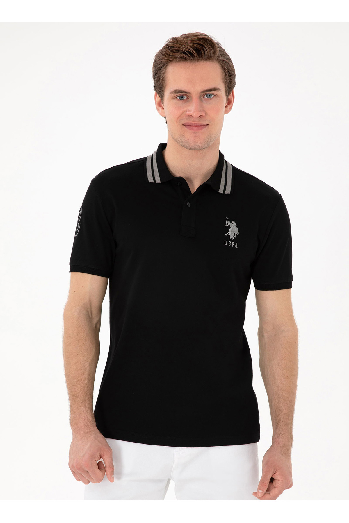 یو اس پولو تی‌شرت یقه‌دار مردانه مشکی U.S. Polo Assn. GSD01