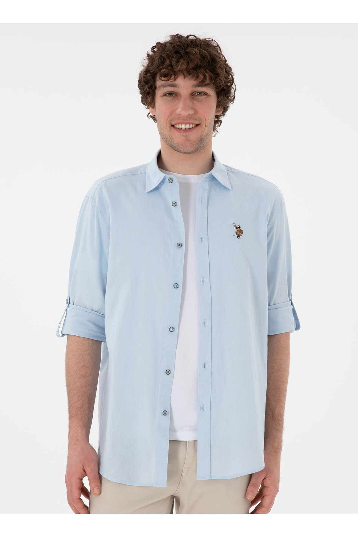 یو اس پولو پیراهن مردانه یقه گرد U.S. Polo Assn. Comfort Fit یقه گرد آبی روشن ENZO