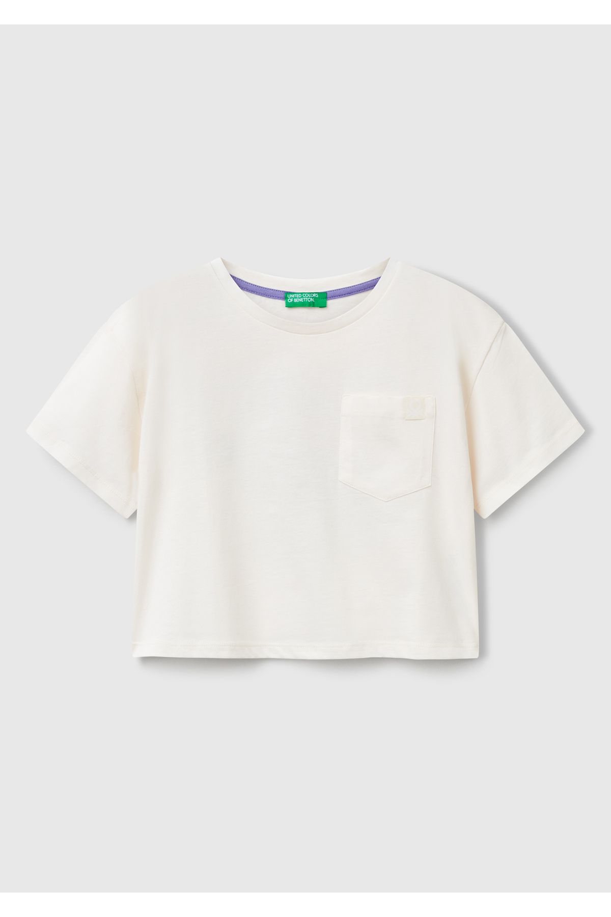 تی شرت جیبی وصله چاپ شده پشت اکرو دخترانه United Colors of Benetton