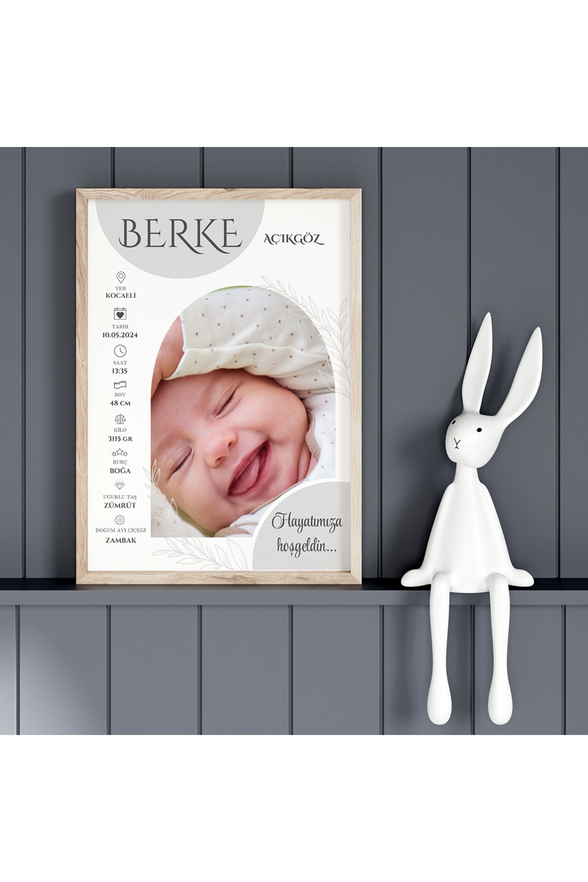 CKA Tasarım Ayrıntılı Fotoğraflı Doğum Tablosu, Bebek Doğum Hatırası Tablosu fotoğrafı 2 (önizleme)