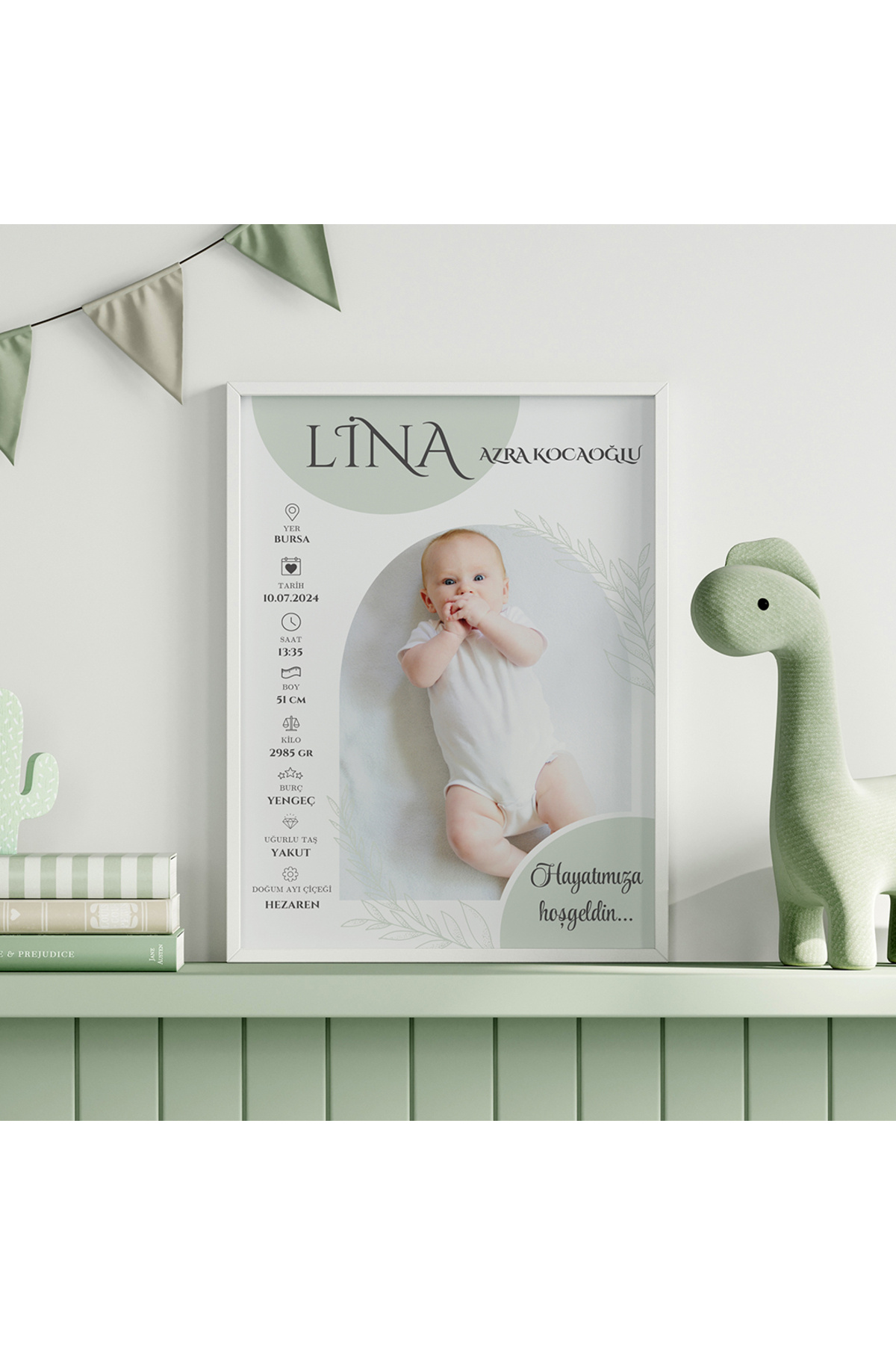 CKA Tasarım Ayrıntılı Fotoğraflı Doğum Tablosu, Bebek Doğum Hatırası Tablosu fotoğrafı 2 (önizleme)