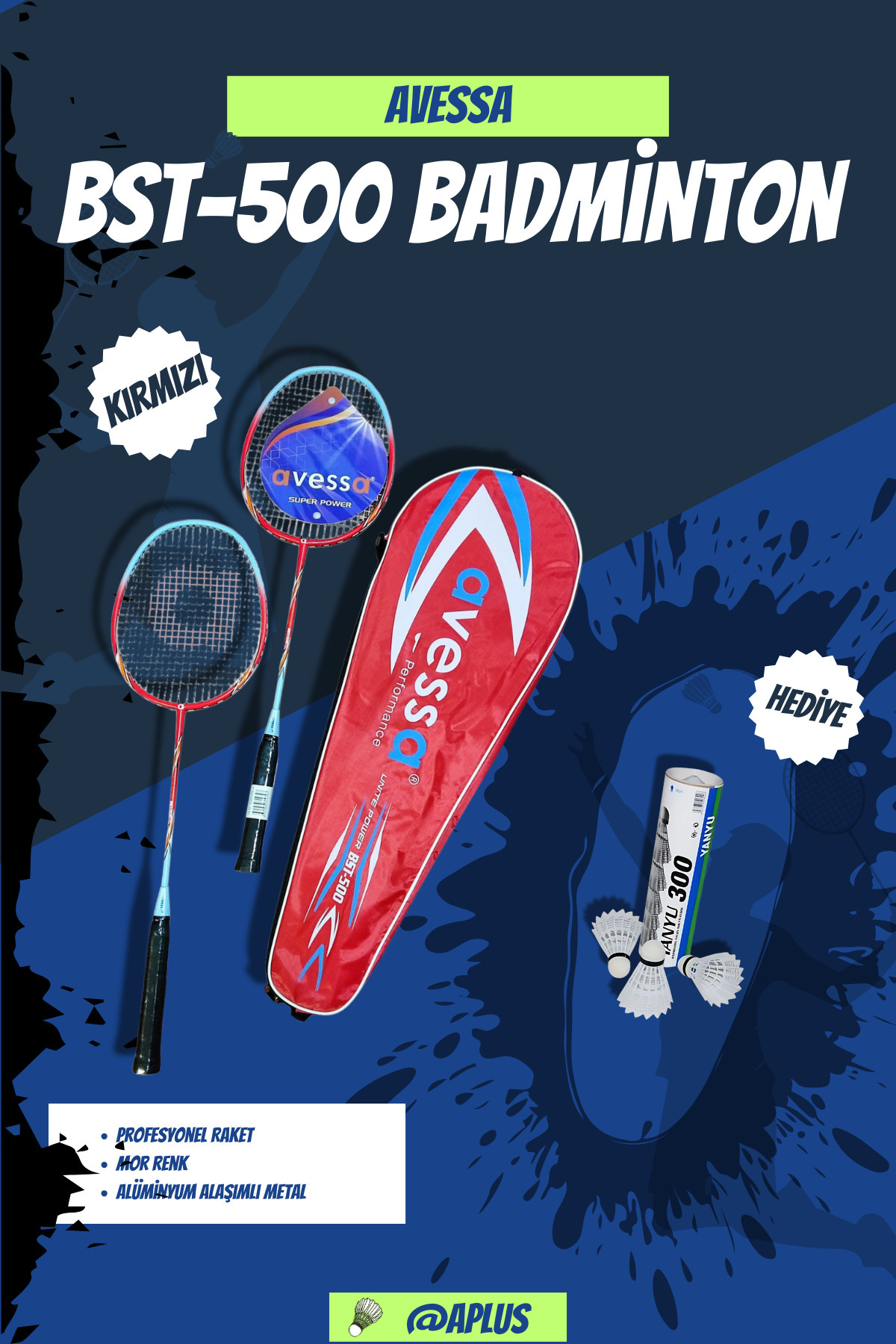 AVESSA BST-500 Profesyonel Badminton Raketi Seti Yüksek Dayanıklılık, Şık Tasarım + Bad-300 Badminton Topu
