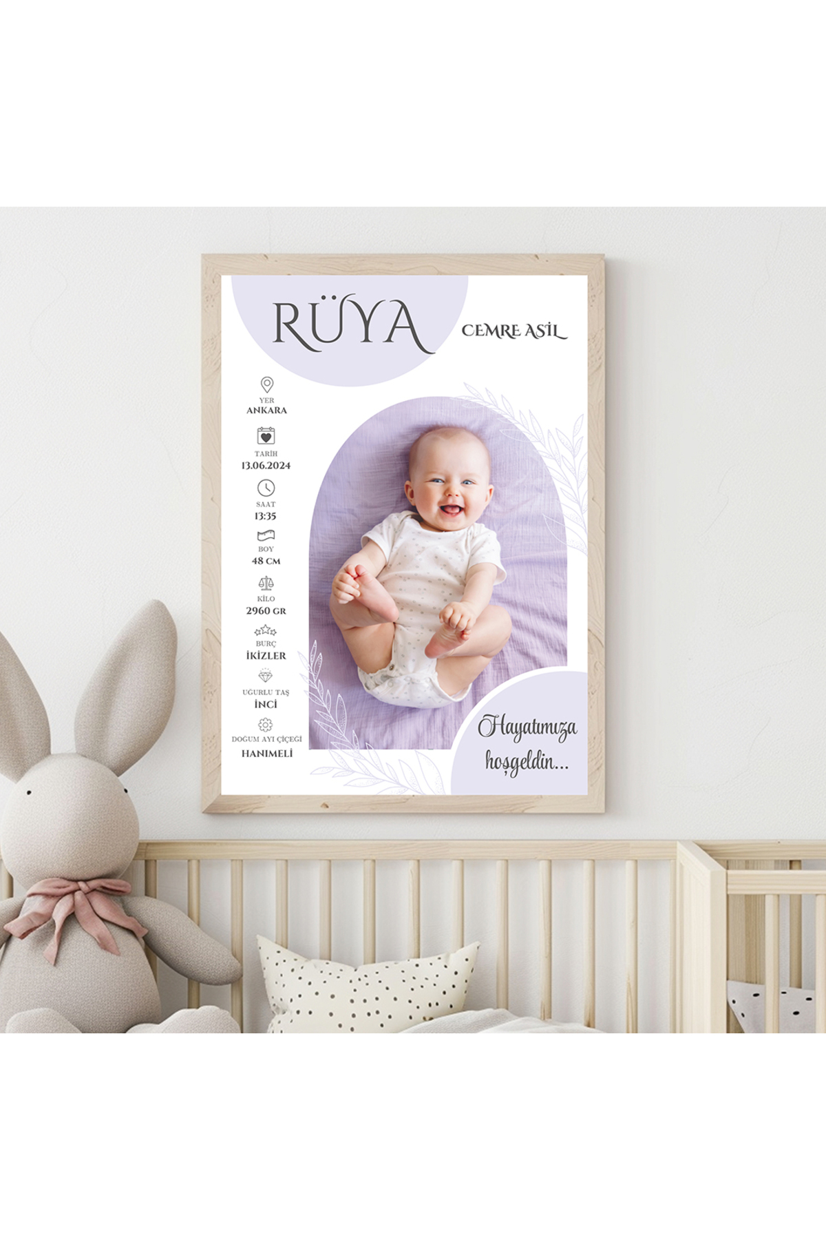 CKA Tasarım Ayrıntılı Fotoğraflı Doğum Tablosu, Bebek Doğum Hatırası Tablosu fotoğrafı 4 (önizleme)