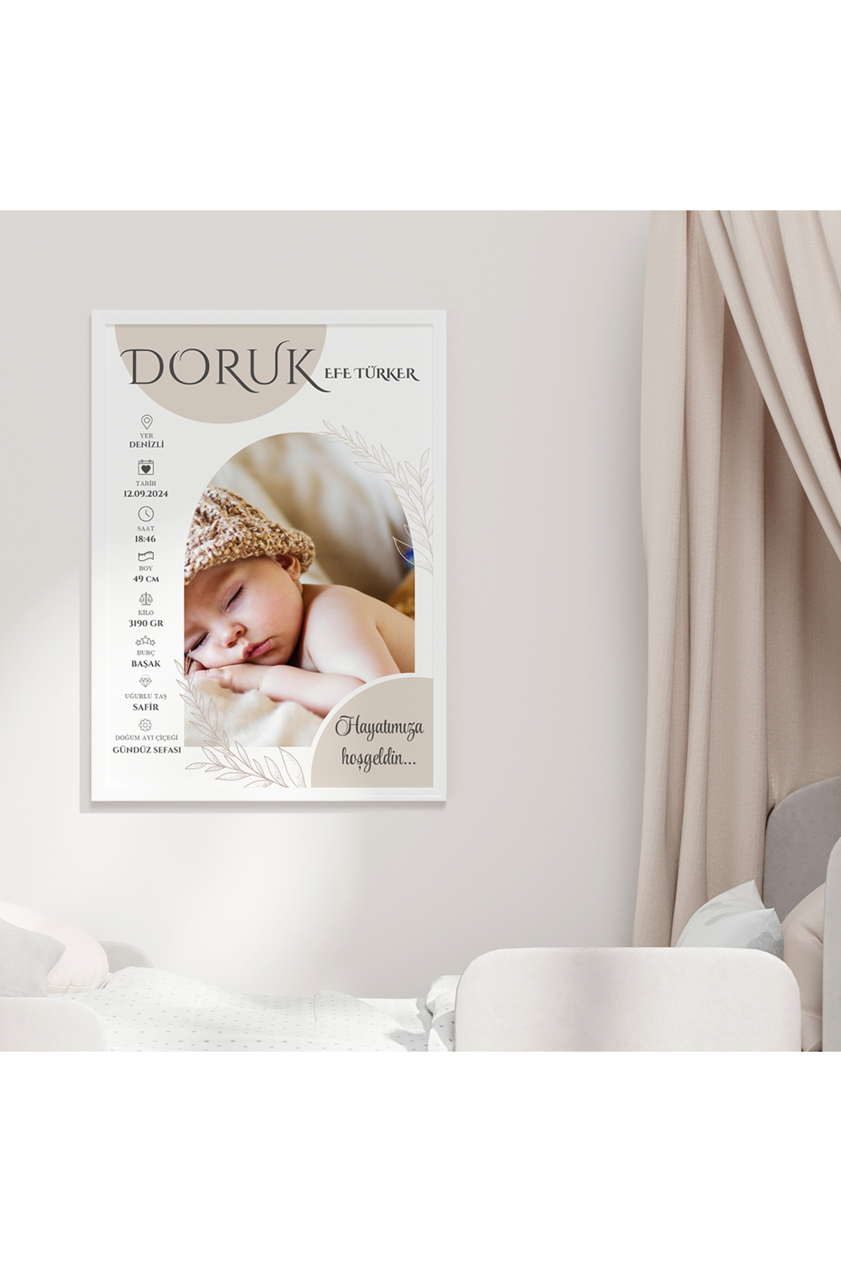 CKA Tasarım Ayrıntılı Fotoğraflı Doğum Tablosu, Bebek Doğum Hatırası Tablosu fotoğrafı 3 (önizleme)