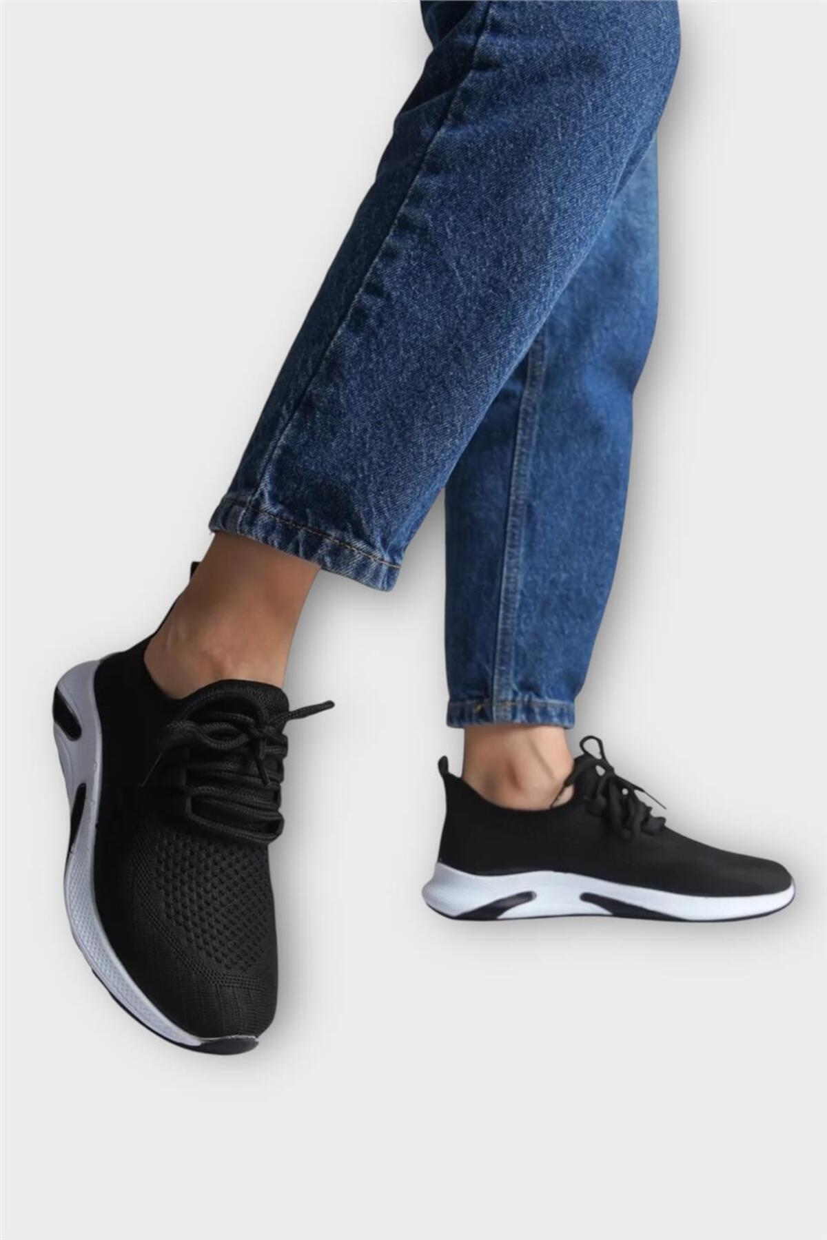 Unisex Yazlık Triko Spor Ayakkabı SİYAH - BEYAZ — مشکی 3322 — تصویر 5 از 7