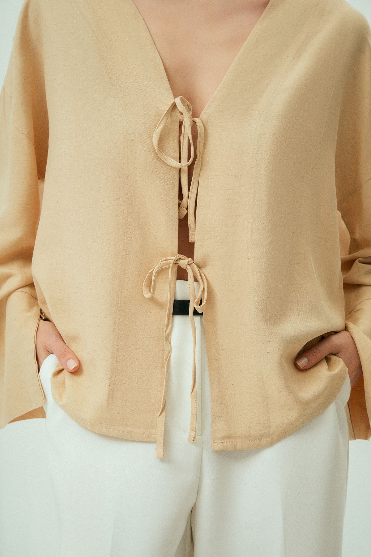 Wear Three Points-Glow Lace-Up Reversible Wearable Linen Shirt 2