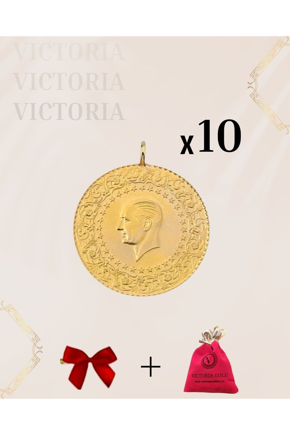 Victoria 10 Adet Çeyrek Altın -yeni Tarihli 2024 (KULPLU 22 AYAR)