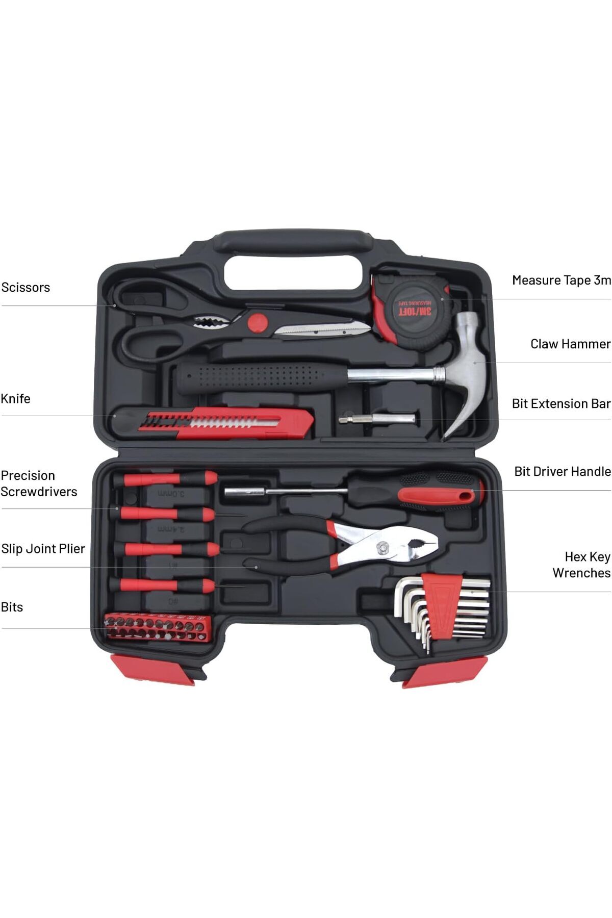 Denx-39 Pieces General Household Repair Tool Set with Plastic Tool Box Storage Bag 4