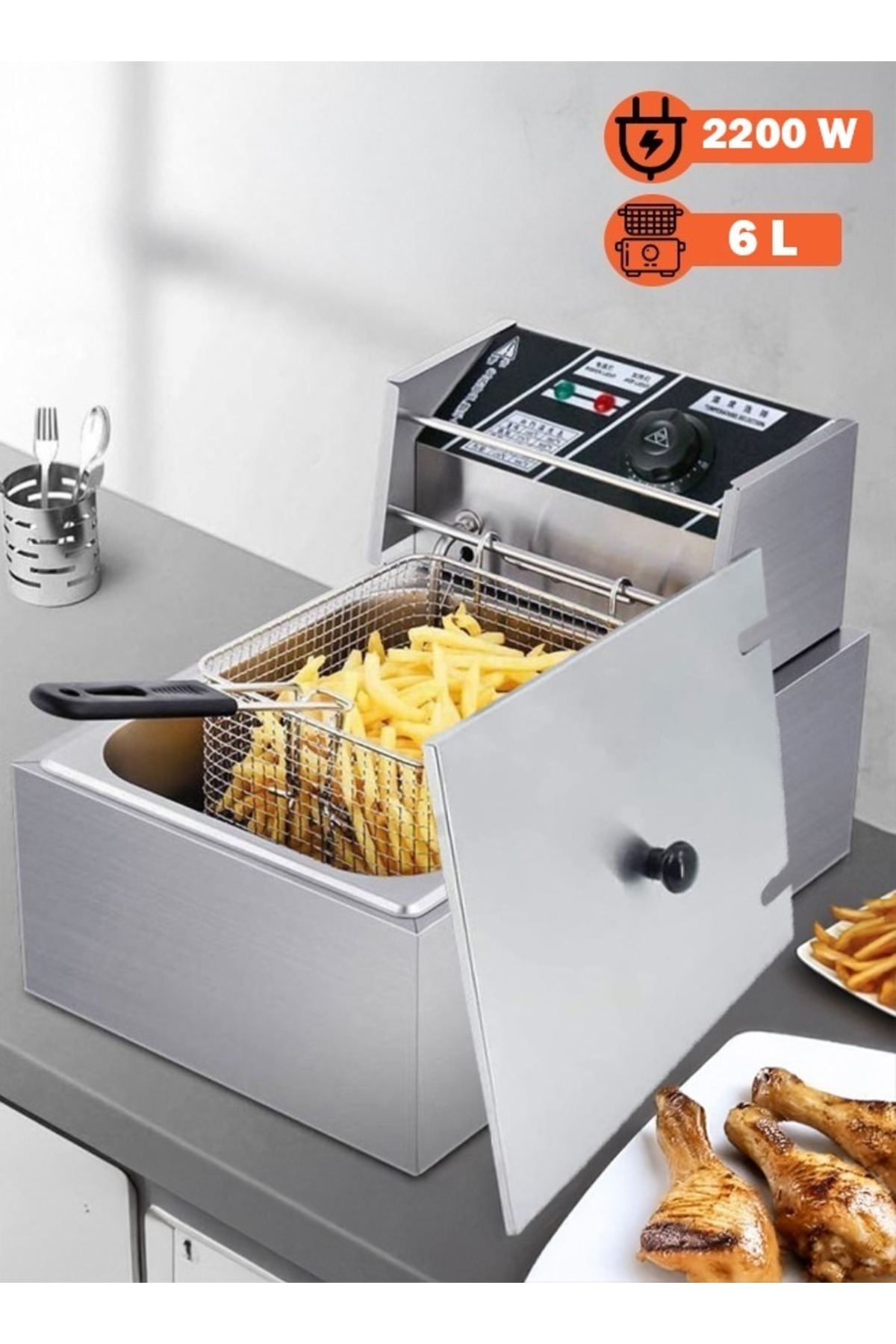 مقلاة زيت عميقة ستانلس ستيل سعة 6 لتر – 2200 واط –...