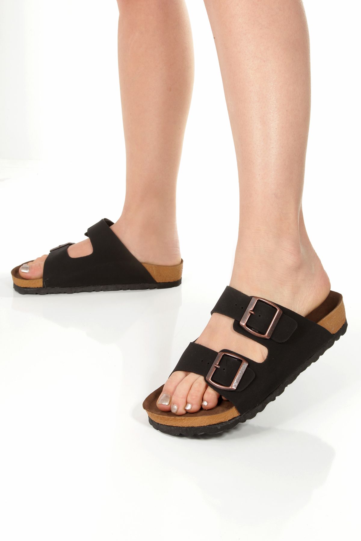 YASEMİN-Nubuck Μαύρη Ανατομική Σόλα Unisex Διπλή Ρυθμιζόμενη Πόρπη Καθημερινή Άνετη & Παντόφλες Εξωτερικού 3