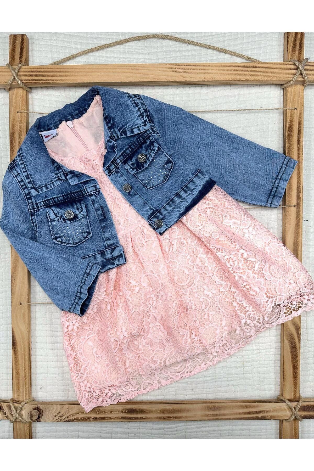 Murat Baby-Girl's Guipure Lace Summer Dress with Denim Jacket 1