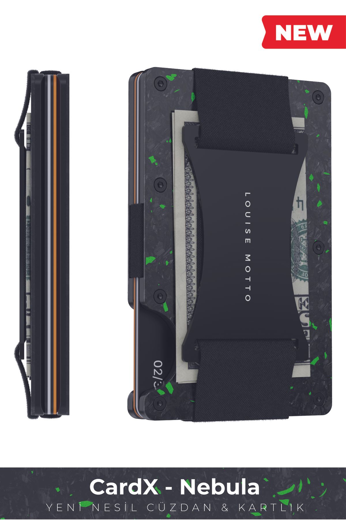 کیف پول و جاکارتی کربن فورج پریمیوم - مدل Cardx Nebula Straps (سبز) Louise Motto
