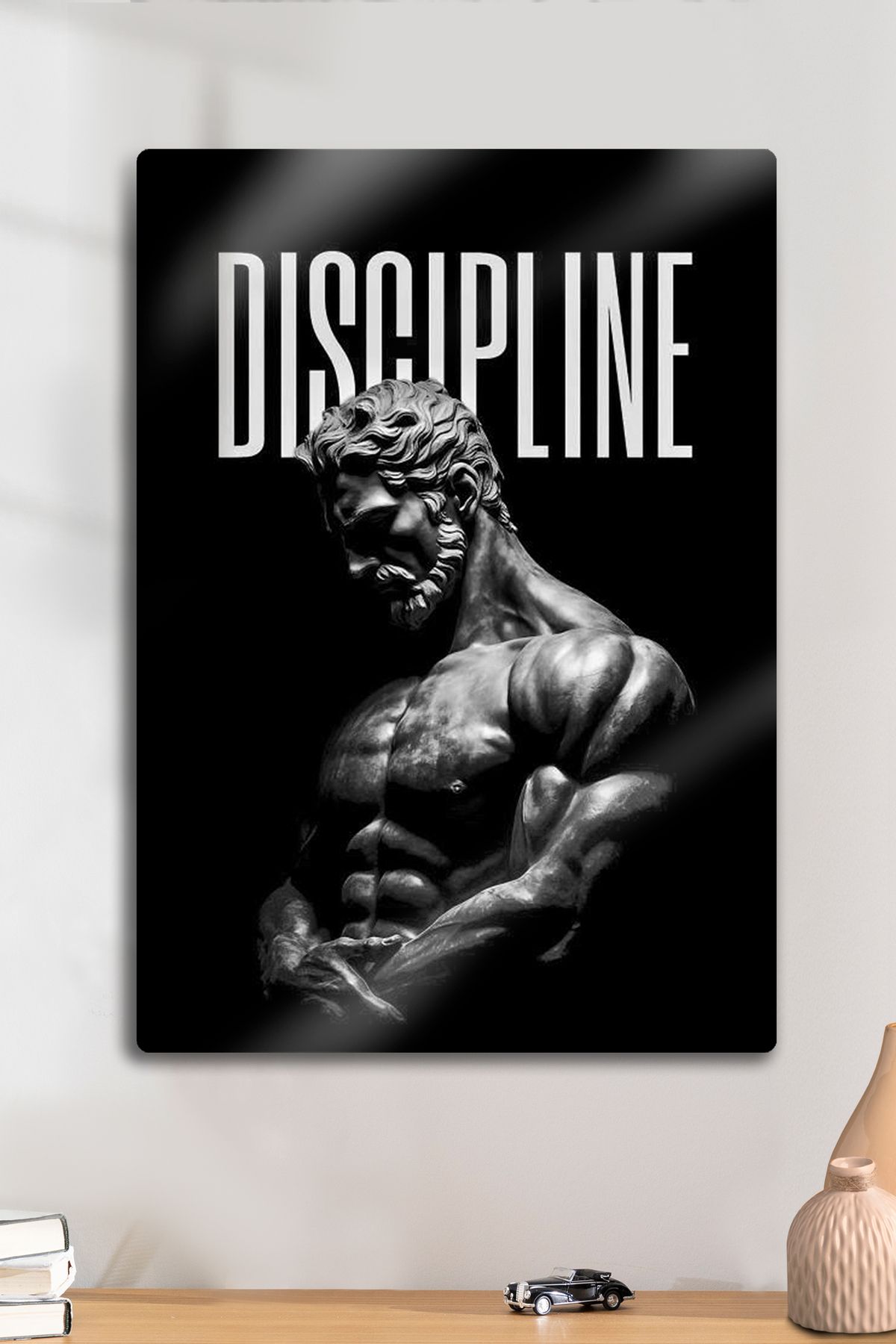 DekorHane Metal Baskı - Discipline, Heykel, Motivasyon Fitness, Disiplin Dekoratif Tablo