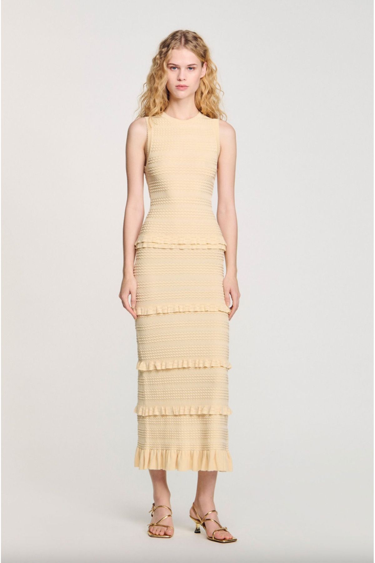 SANDRO Ruffled Knit Maxi Dress