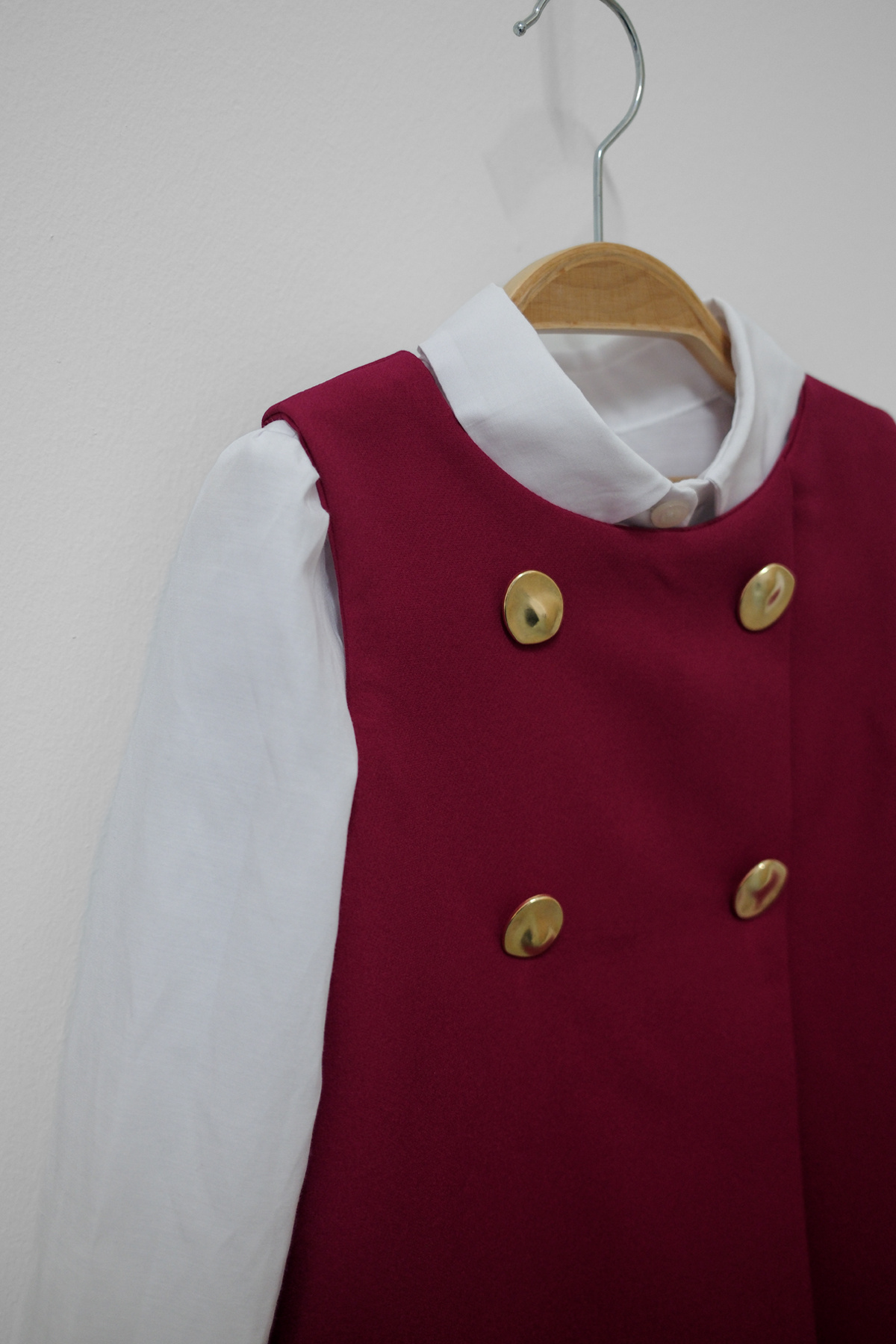 Aressy Kız Çocuk Gold Düğmeli Pileli Elbise Premium Bayramlık Jile Elbise fotoğrafı 5 (önizleme)