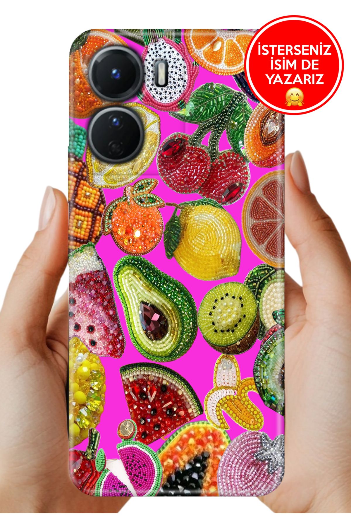 Cekuonline Y16 Kılıf FullCover Resimli Desenli Silikon Diamond Fruit