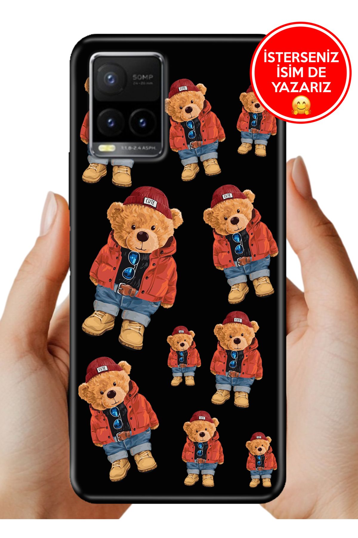 Cekuonline Vivo Y32 / Y33S Uyumlu Kılıf Cekuform Desenli Art Silikon Bear Teddy