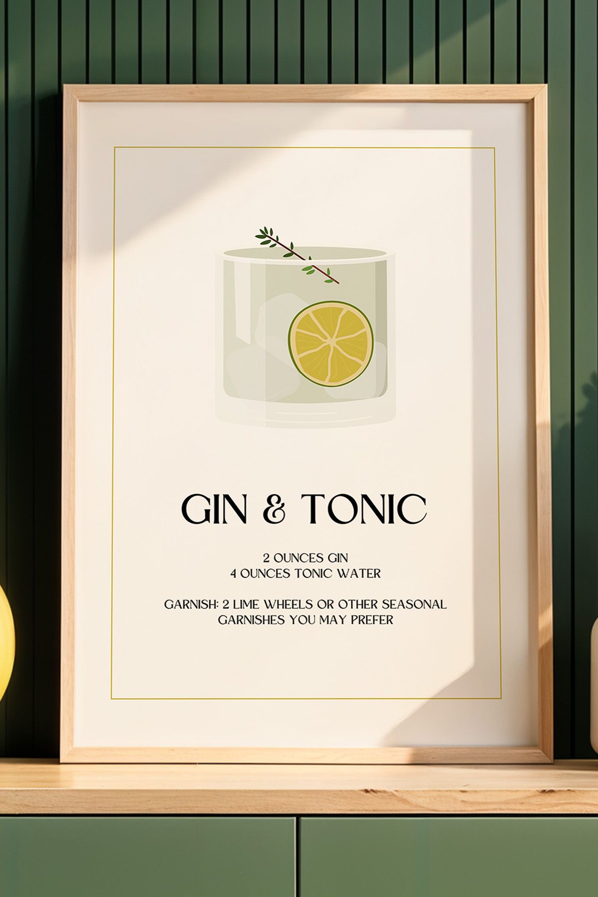 Artiera Gin Tonic Tarifi Mutfak Ahşap Çerçeveli Duvar Tablosu