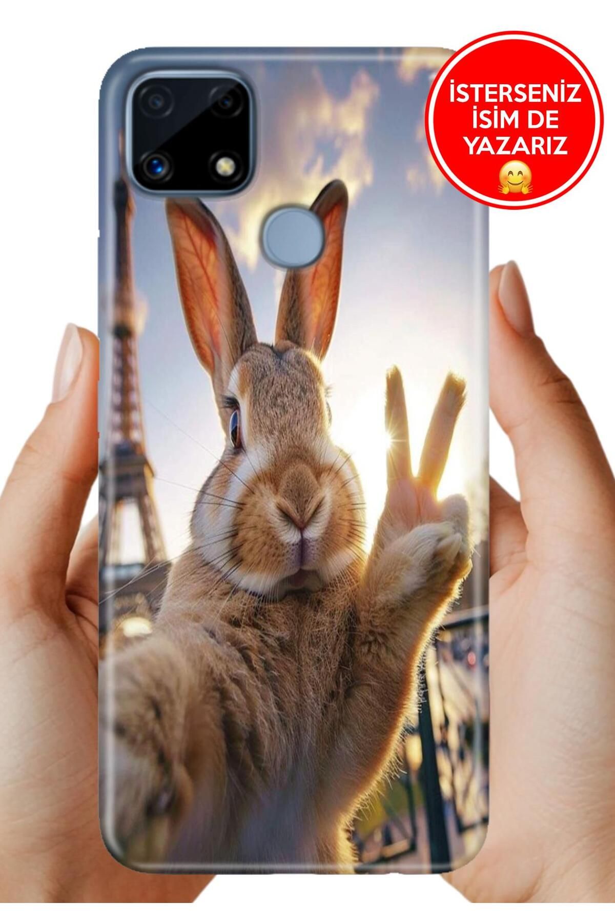realme C25 6.5 inch Kılıf Baskılı Life Style Kapak Silikon Paris'te Tavşan