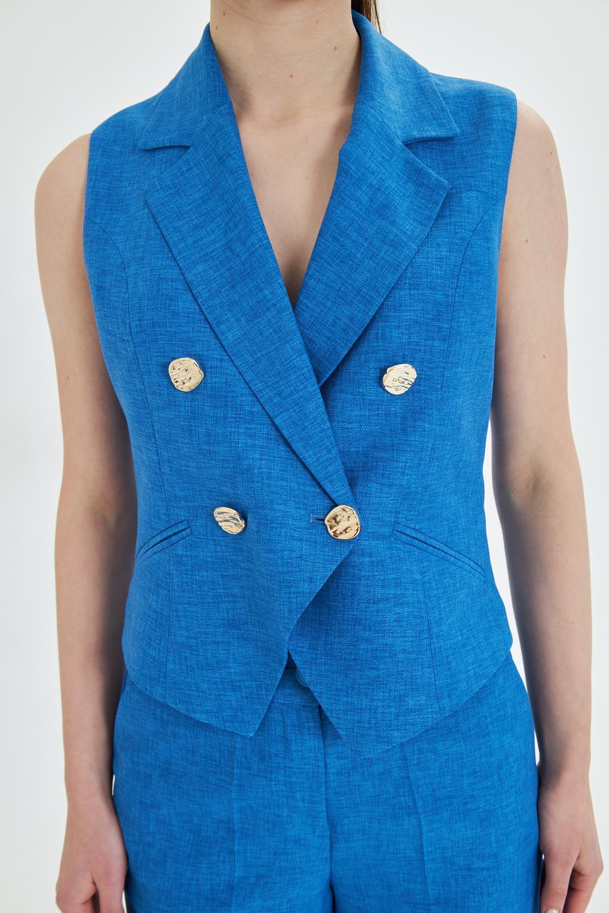 LOVELF-Gold Buttoned Short Vest Suit Saks 7