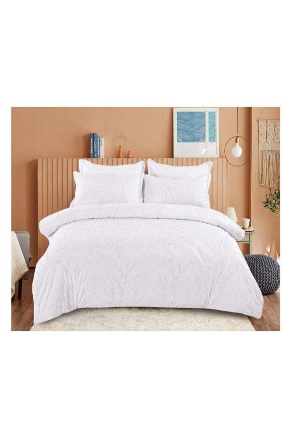 Comfy-6 PC KING SIZE COTTON PREMIUM EMBROIDERED FLORAL COMFORTER SET WHITE 1