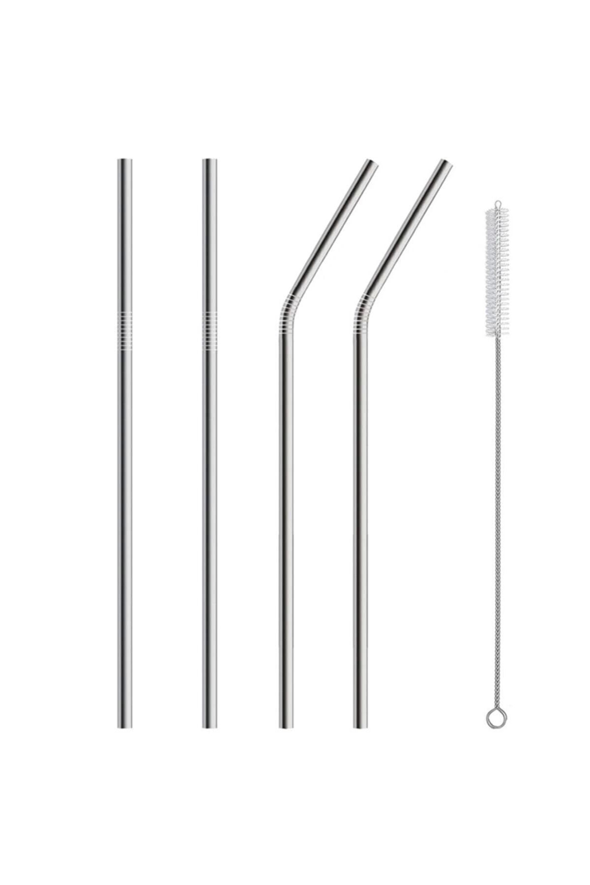 melfxxl eticaret melfxxl 5 Parça Metal Pipet - Paslanmaz Çevre Dostu Metal Pipet Fırça Seti