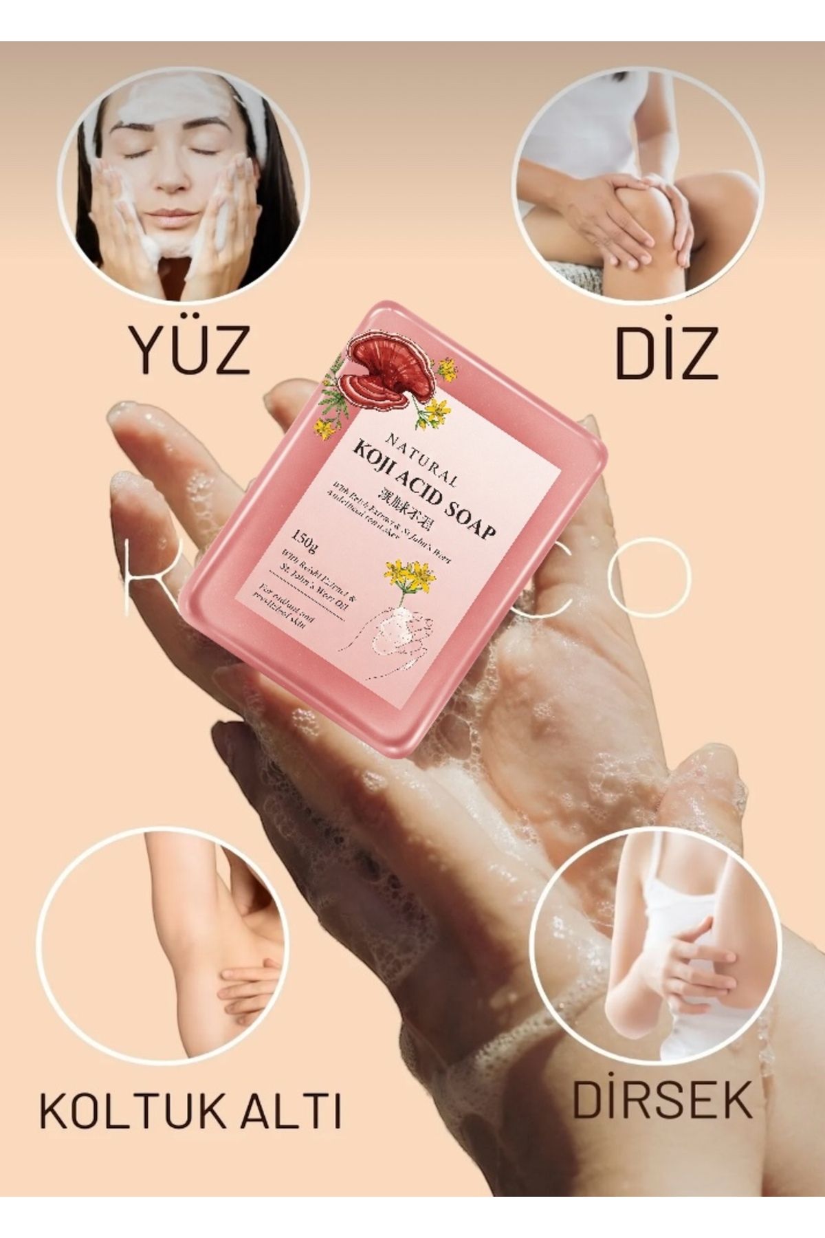صابون اسید کوجیک با ظاهری جوان تر Reishi Shea Butter St. John's Wort Kojic Acid 150 گرم KOJIC ACID
