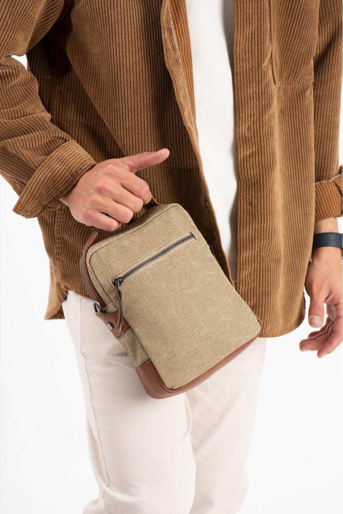 Baginn  Kanvas Kumaş Erkek Postacı Çanta Omuz Çantası 20*12 Cm Çapraz Askılı Omuz Çantası Mega Çanta - Görsel 3