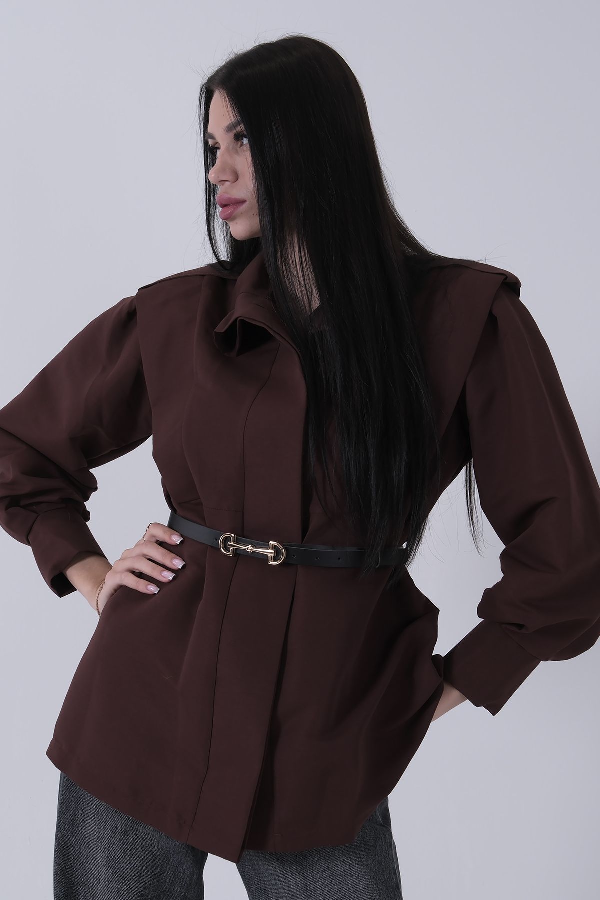 Feminist-Trench cu epoleți pe umeri maro 5309331 4