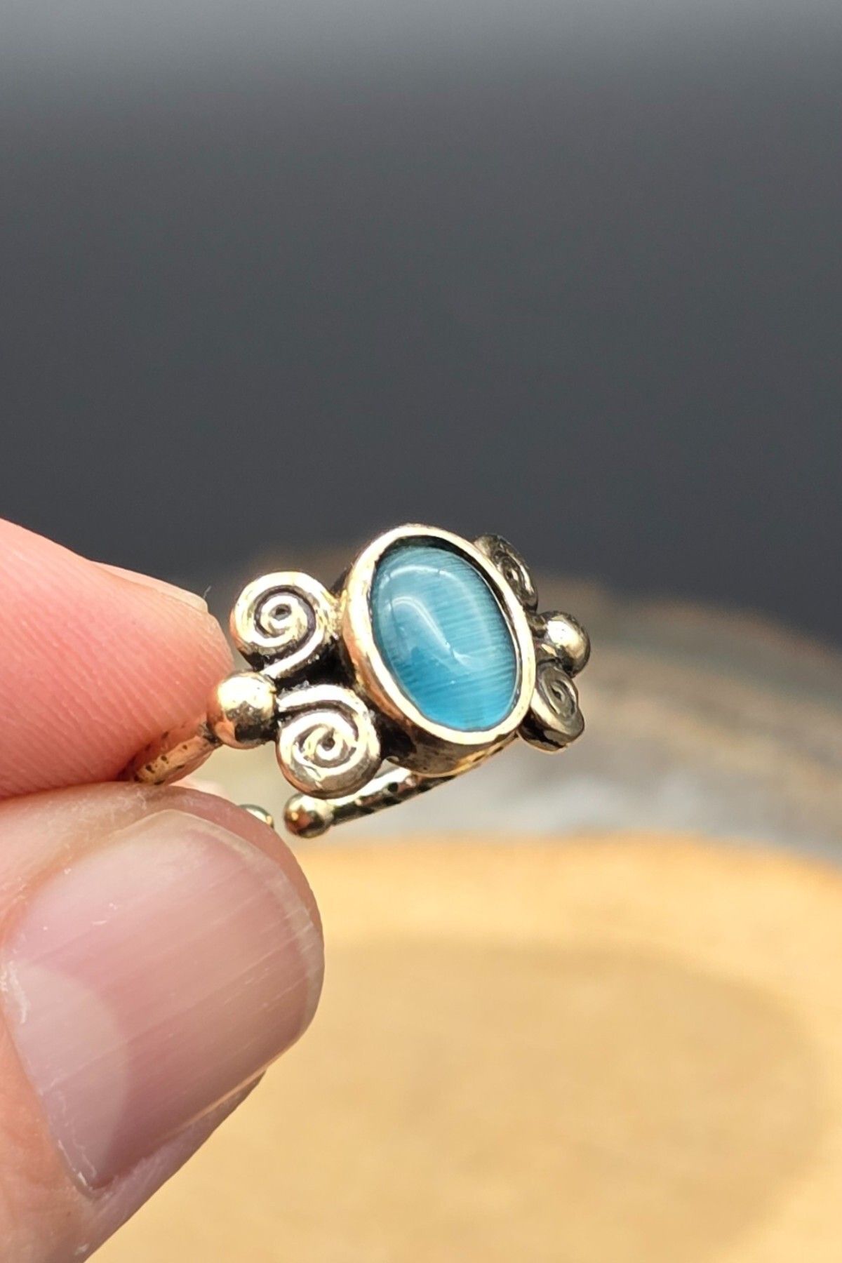 NBS Beautiful Naturel Stones-Copper Cat Eye Elegant Design - Trend Quality Ring - Adjustable (Gift, Special Day) 2