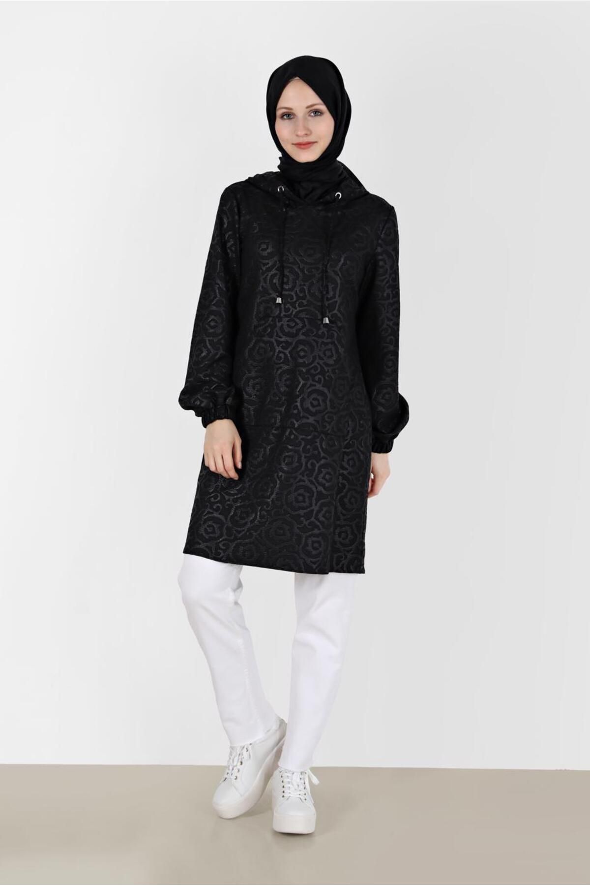 تونیک کلاهدار جیبی طرح دار 42368 Alvina