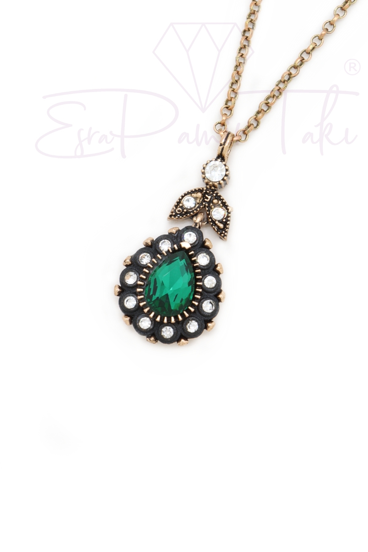 Green White Zircon Stone Diamond Mounted Necklace