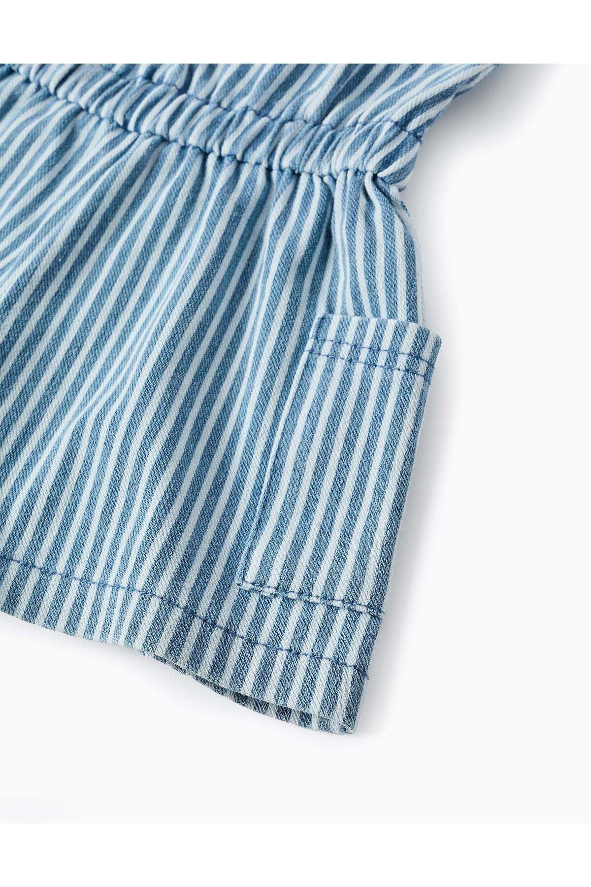 Ziddy-Striped Denim Jumpsuit for Baby Girls, Blue 4