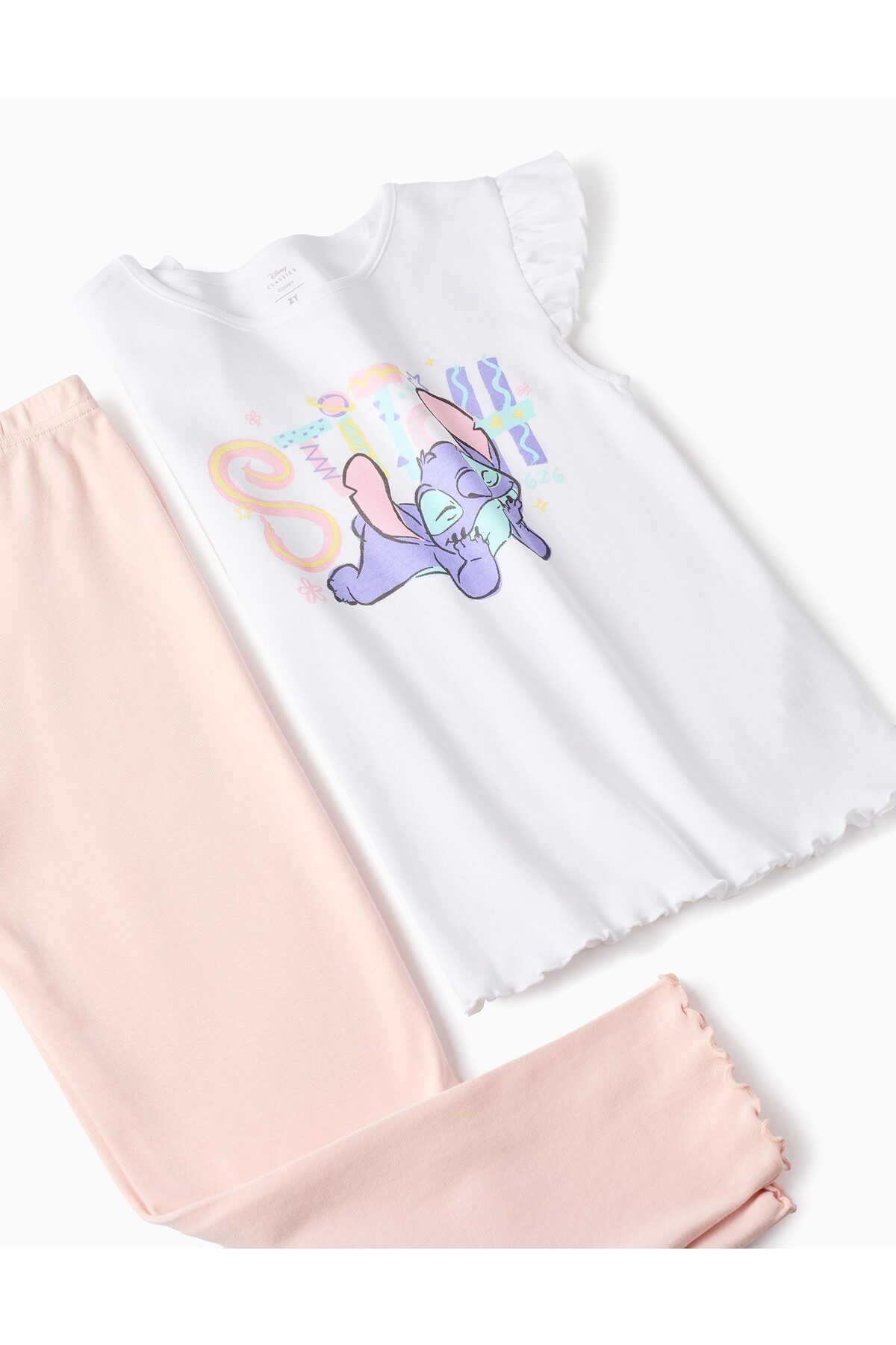 Ziddy-Pyjama in Interlock Cotton for Girls 'Stitch', White/Pink 3