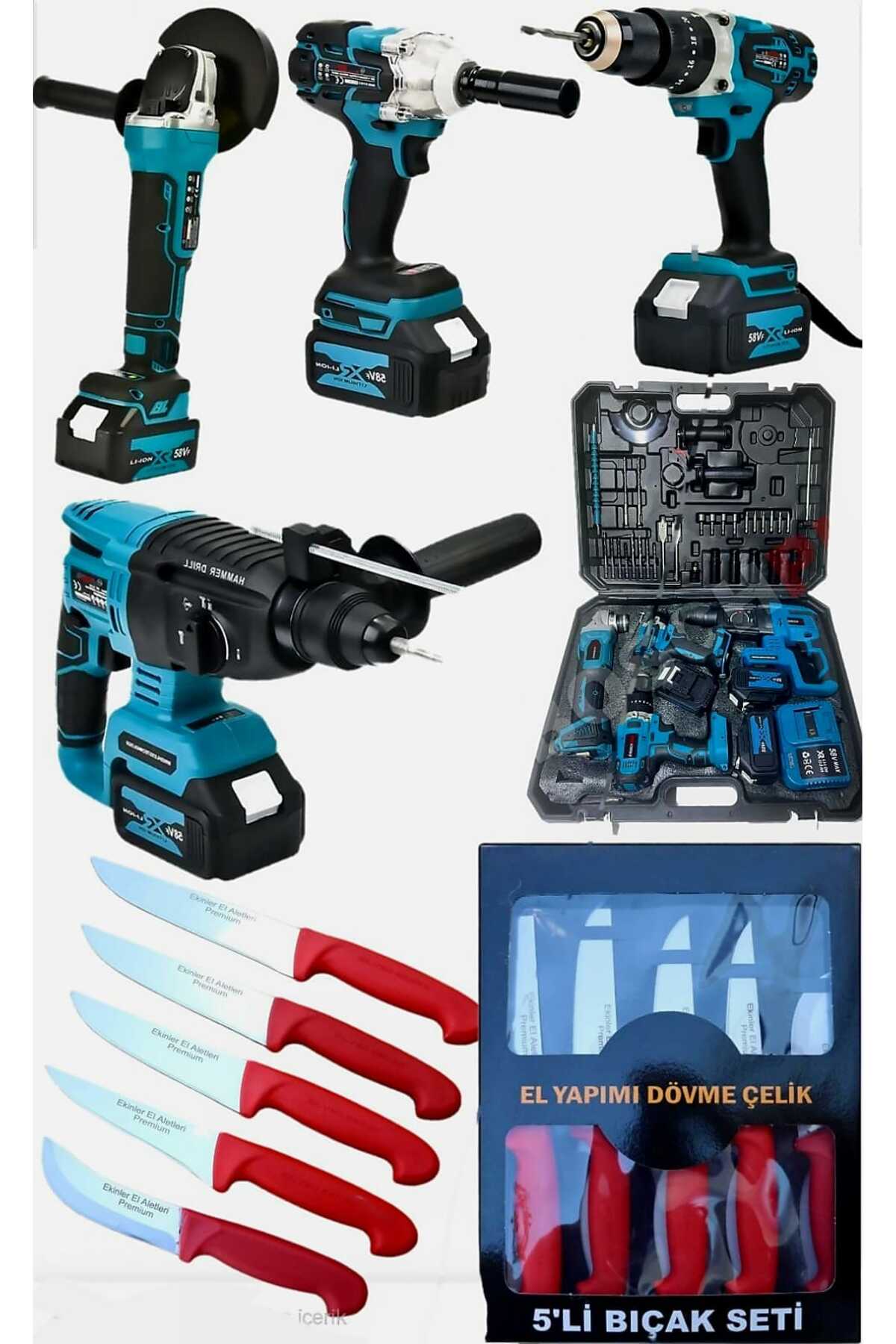 Tottiさん専用4点セット ekinler el aletleri Akülü 4'lü Profesyonel Set (Kırmızı Saplı