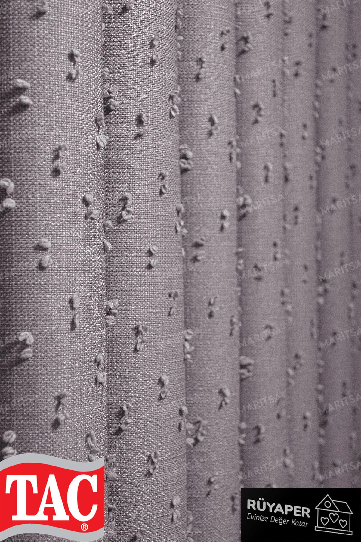Taç-Dream Linen Series Grammage Pompom Pattern Powder Color Background Curtain Frequent Pleat Single Wing 4