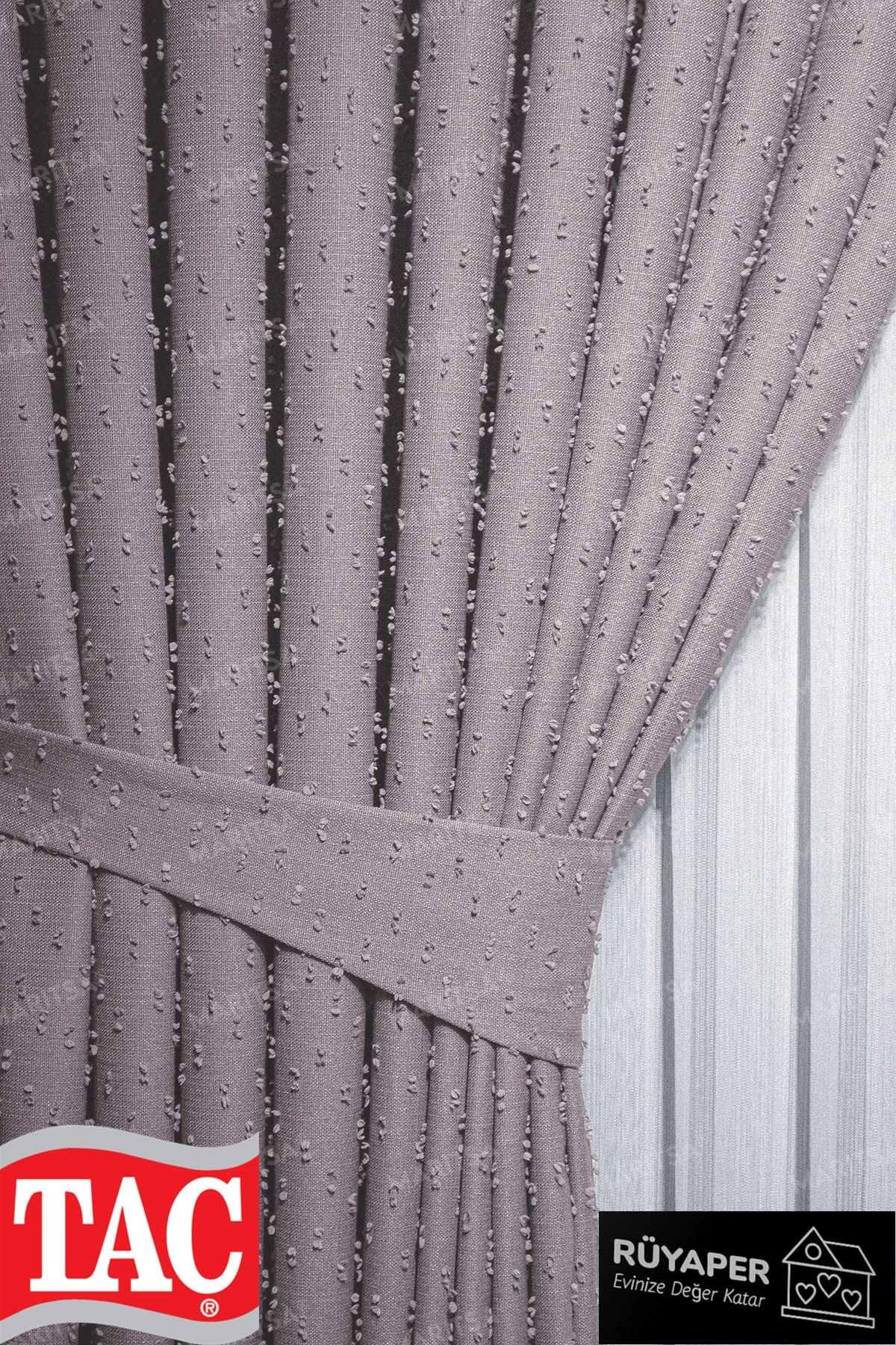 Taç-Dream Linen Series Grammage Pompom Pattern Powder Color Background Curtain Frequent Pleat Single Wing 3