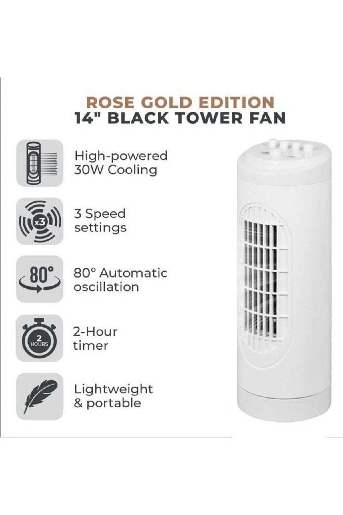Cady One-Bladeless Oscillating Tower Fan with Remote Control, 3 Wind Speeds and 3 Modes, 30W Pedestal Cooler 3