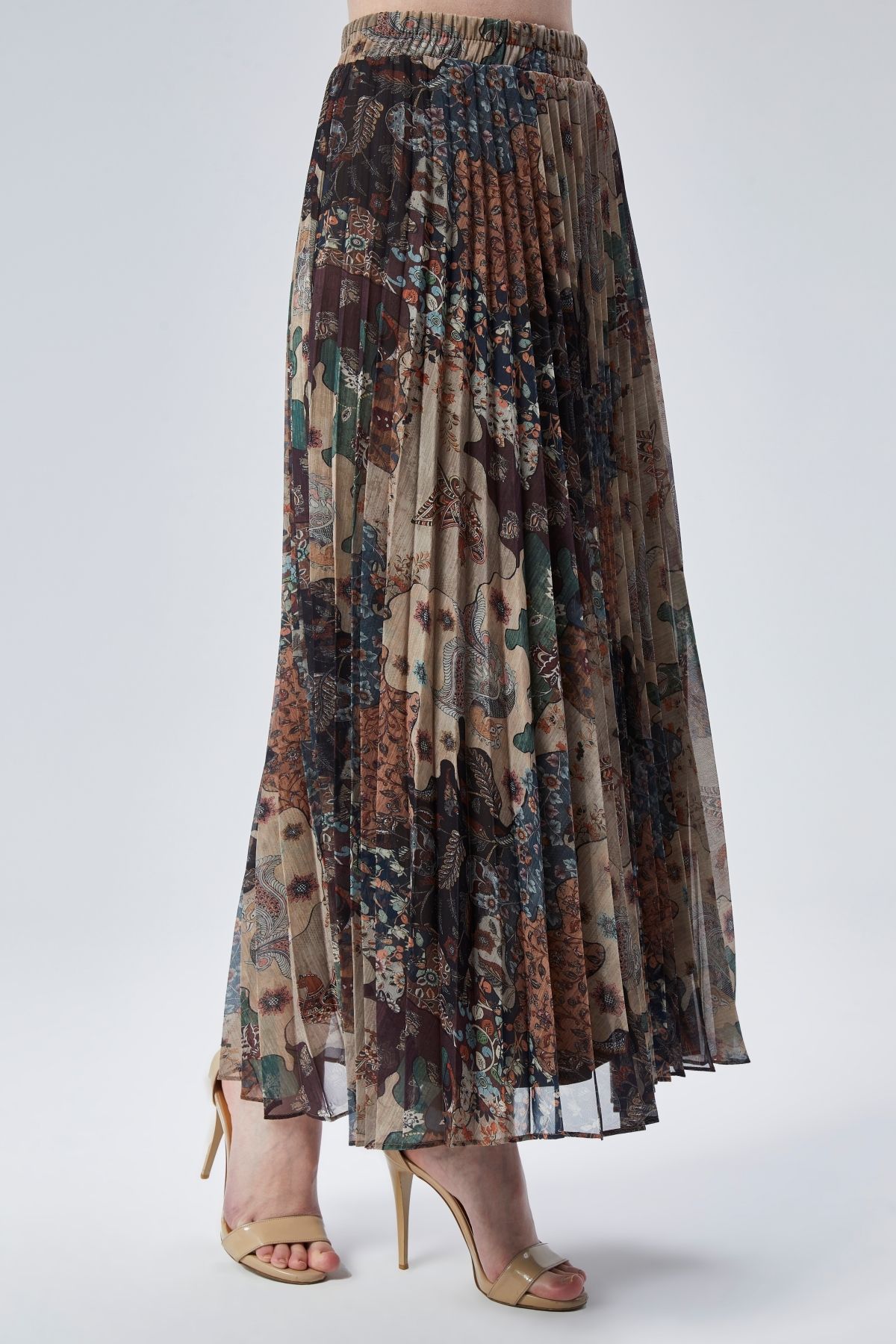 Modabenna-Patterned Lined Pleated Chiffon Skirt with Elastic Waist Pleated 3