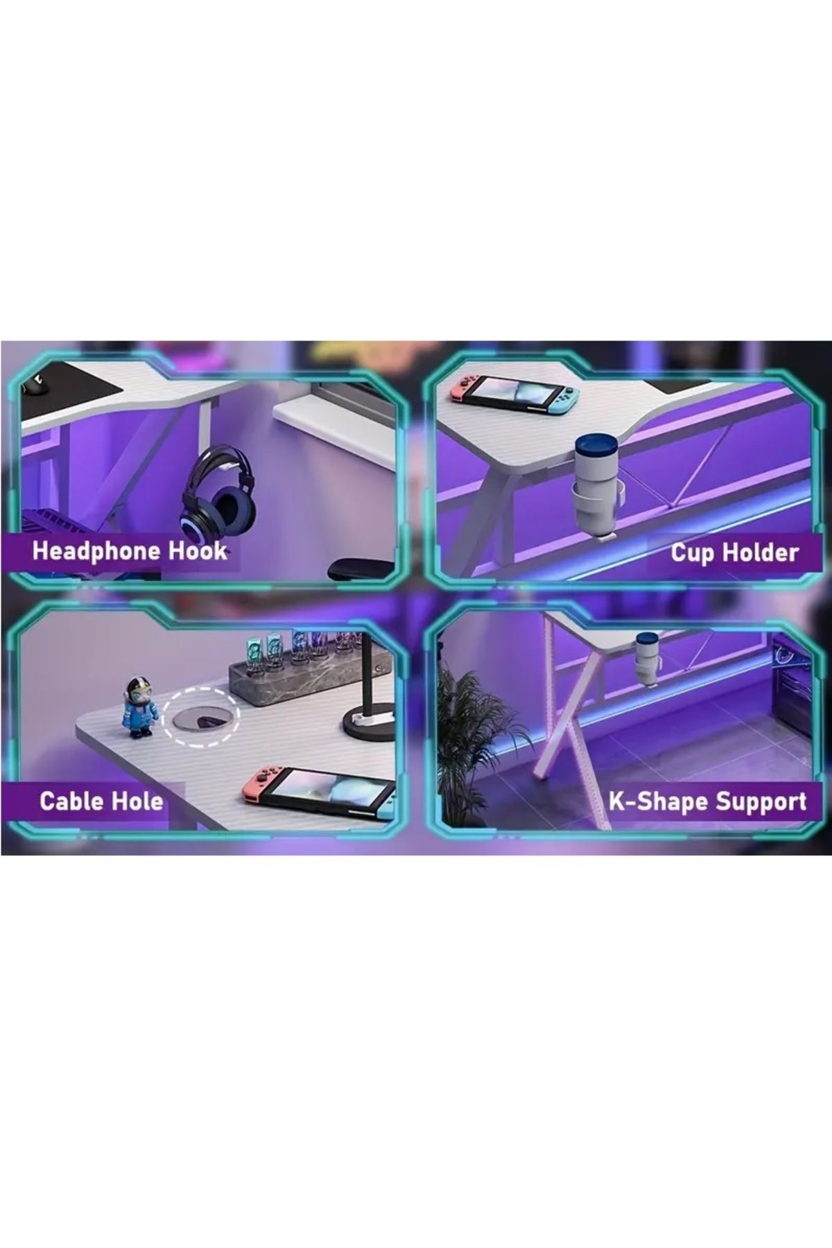 DDF-Luxury wooden computer desk with 3 levels, mounting bases and wire runner for work,home and gaming 7