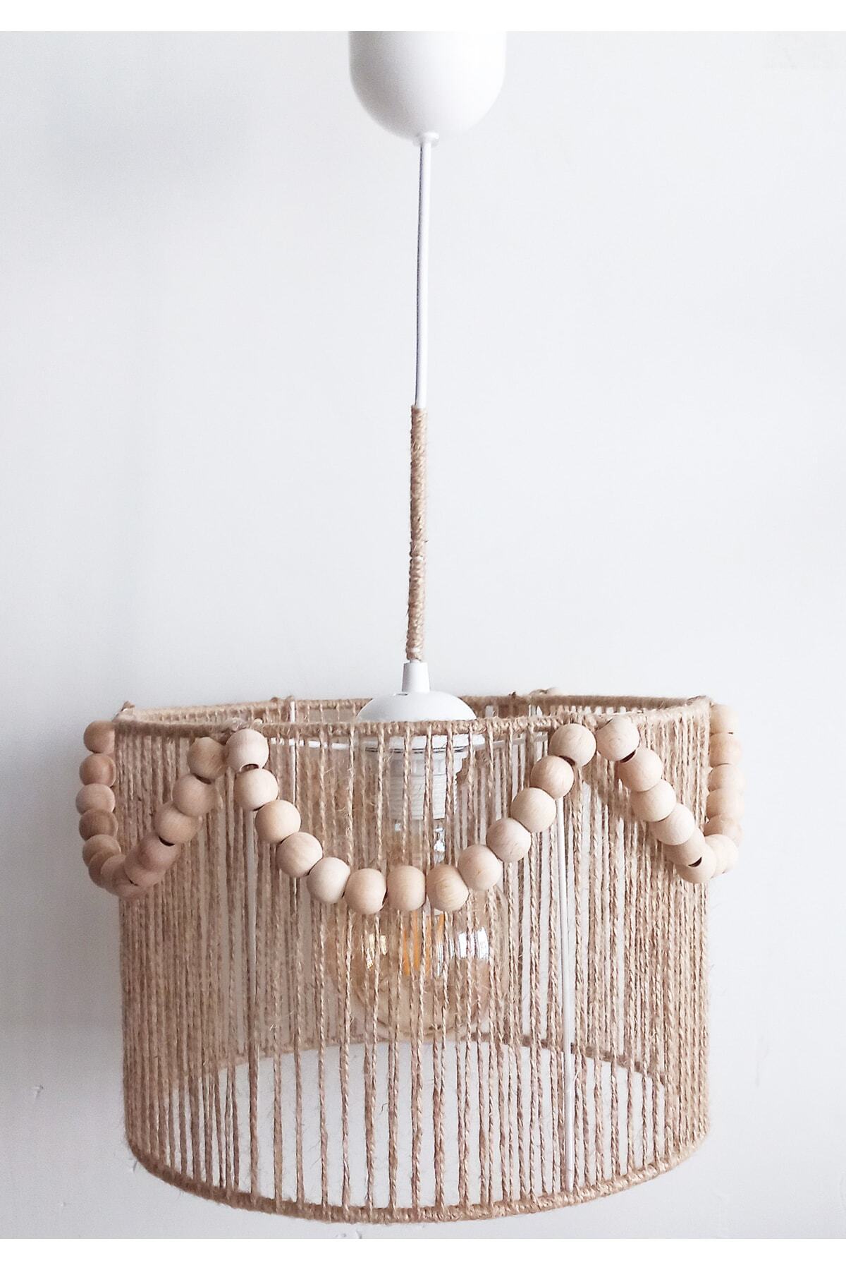 C&A&B KUZEY AVİZE-Wicker Rope Wrapped Wooden Beaded Design Pendant Lamp Chandelier 1